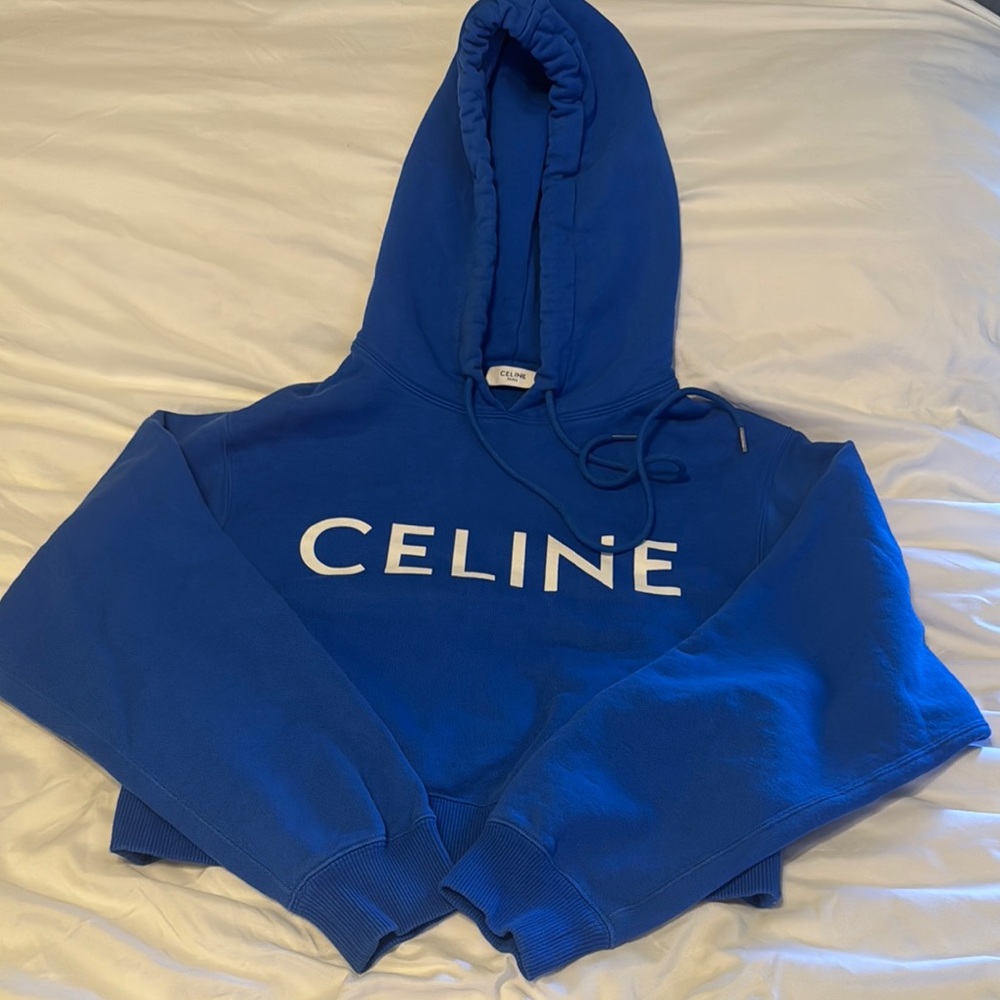 Celine Royal Blue Hoodie with White Logo